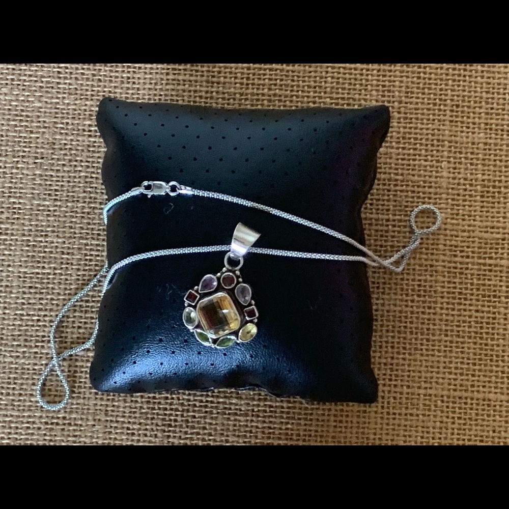 ITALY 925 STERLING SILVER GEMS PENDANT NECKLACE